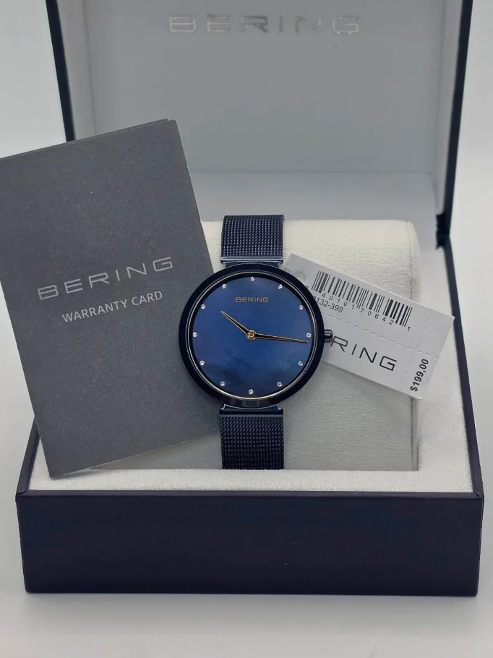 Bering Women's Blue Steel Mesh Adjustable Watch 18132-398